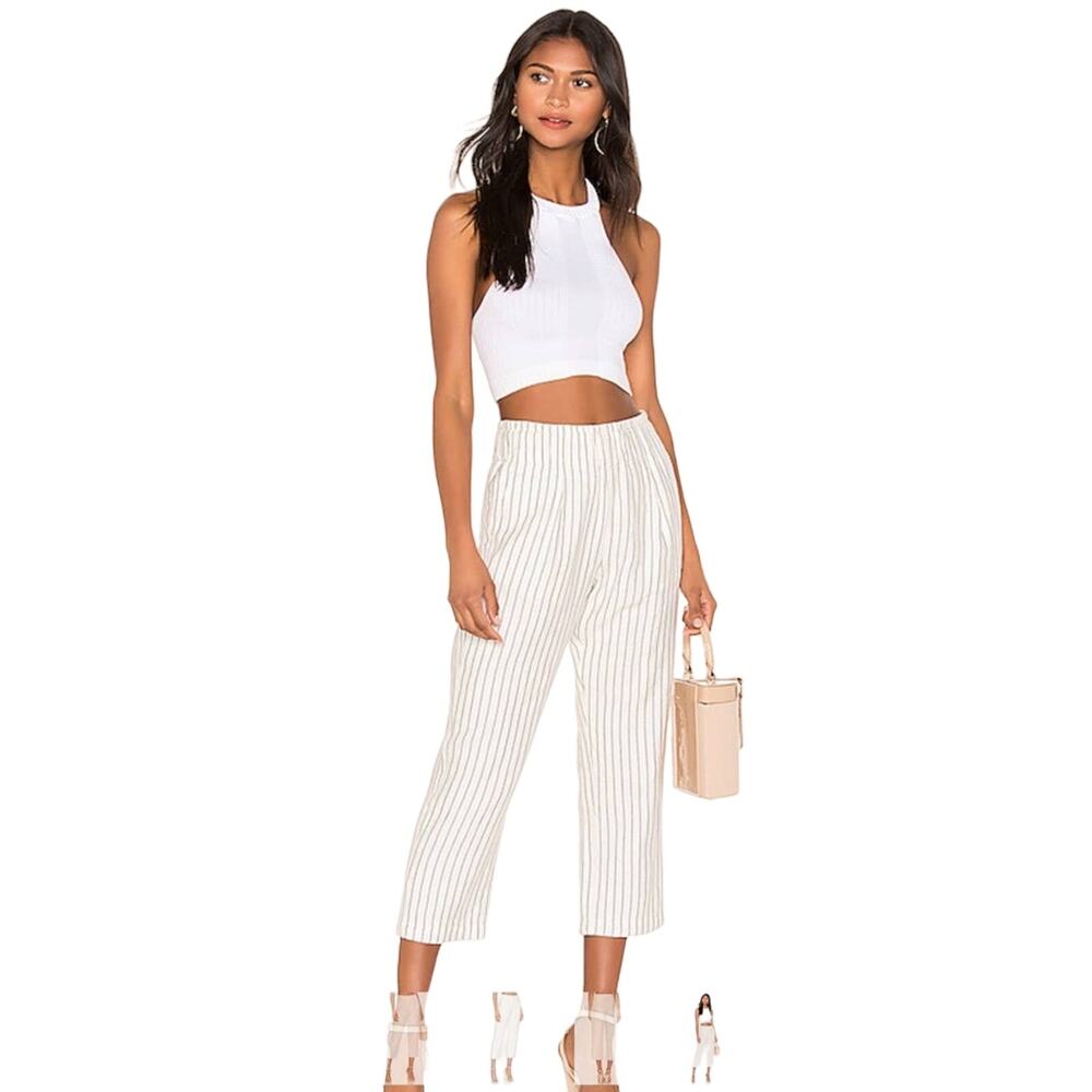 JOIE Casual Cropped Pants Linen Blend Porcelain Stripe S